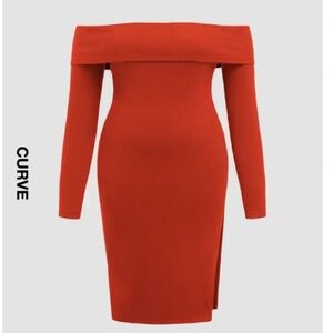 Cider Jersey Off-shoulder Solid Split Midi Dress Curve & Plus